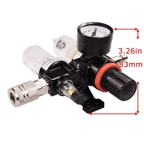 Plug And Play Pneumatic Air Filter Regulator Kit With Gauge And Lubricator Cup For One Quarter Inch NPT Systems, 0 To 145 PSI range