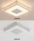 14 Inch Crystal Flush Mount Ceiling Light LED Close To Ceiling Fixture Modern Dimmable Crystal Chandelier, on and off view