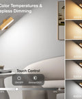 Cordless Wall Sconces Pair, Zero Wire Fuss Setup With Massive Rechargeable Battery, Smooth Dimming Control, Built Tight For Any Room displaying touch control for color temperature adjustment.