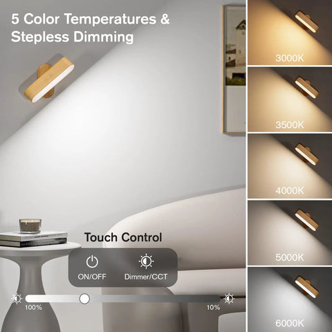 Cordless Wall Sconces Pair, Zero Wire Fuss Setup With Massive Rechargeable Battery, Smooth Dimming Control, Built Tight For Any Room displaying touch control for color temperature adjustment.