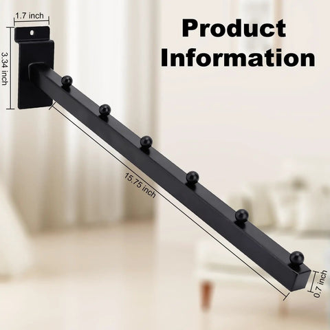 Slatwall Waterfall Hooks Set Of 6, 15.75 Inch Ball Hangers for easy wall organization, front view with dimensions