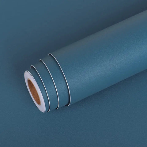Blue Peel And Stick Wallpaper Roll 15.8 By 394 Inches Self Adhesive Waterproof Durable Vinyl For Bedroom Kids Living Room Bathroom And Cabinets Removable DIY Friendly With Trimming Gridlines For Precise Cuts shown rolled up