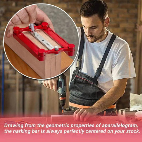 Precision Center Finder Gauge Woodworking Set featuring interchangeable marking rods for accurate joinery on a wooden block.