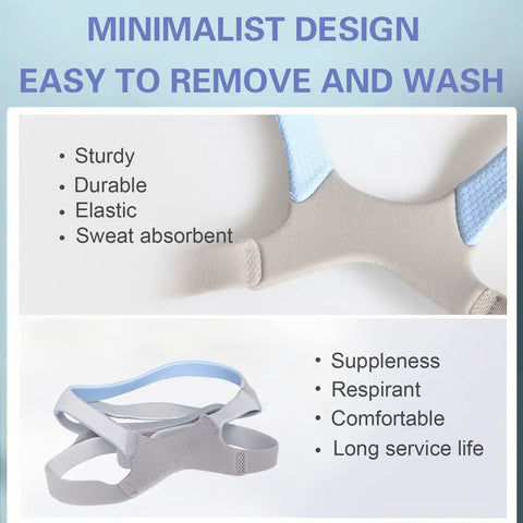 Replacement Nasal Guard Headgear For Mirage FX Universal Fit Elastic Breathable Strap showing gray and blue design details