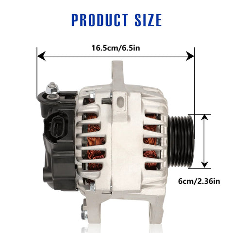 Beefy 90 Amp High Output Alternator Replacement For Hyundai Elantra Elantra Coupe GT Forte Koup Forte5 Soul 2011 To 2017 1.8L And 2.0L L4 Engines Compatible With 37300 2E200 11610N 2610428, side view with size dimensions