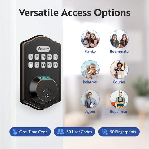 Smart Digital Deadbolt Door Lock Featuring Knockout Fingerprint Access And 50 Unique Passcodes Rock Solid Keyless Entry No Sweat Install For Front Doors Slick Oil Rubbed Bronze Case