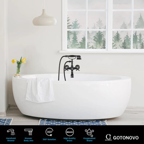 Oil Rubbed Bronze Wall Mount Clawfoot Bathtub Faucet With Handheld Sprayer, 360 Degree Swivel Spout, vintage tub set in bathroom