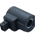 24V Solenoid Valve Coil 280239 10333044 Replacement for Bucher and Liebherr Machines, Workhorse 17W Black, Heavy Duty Hydraulic Coil for Industrial Equipment and Replacement Parts, black connector view