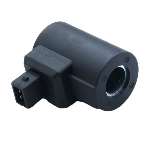 24V Solenoid Valve Coil 280239 10333044 Replacement for Bucher and Liebherr Machines, Workhorse 17W Black, Heavy Duty Hydraulic Coil for Industrial Equipment and Replacement Parts, black connector view