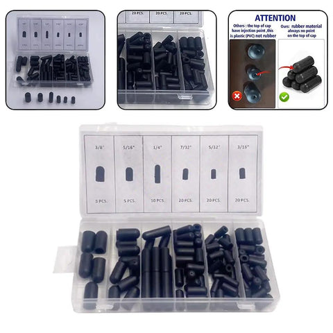 105 Piece Rubber Vacuum Cap Plug Kit With Assorted Hose End Caps variety in plastic organizer