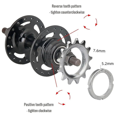 Fixie Track Bike One Speed Cog Set With Freewheel Sprockets And Lockring 13T To 18T High Density Steel hub assembly detail