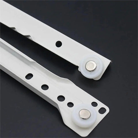 Under Mount Drawer Slides Set Quiet Glide Rails For Cabinets Desks And Tables, white close-up of metal runners, 12 inch