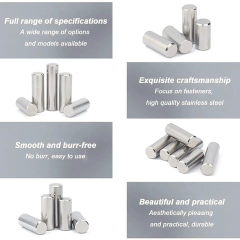 50 Pack 304 Stainless Steel Dowel Pins For Furniture Assembly And DIY Woodworking, 2Mm Diameter assorted lengths displayed.