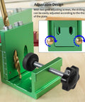 Precision Pocket Hole Jig With Two Hole Adjustable Angle Drill Guide For Woodworking, aluminum alloy body, green finish