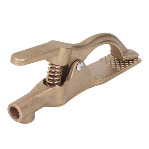Close-up of Heavy Duty 35mm Brass Welding Ground Clamp With Super High 500 Amp Conductivity and Oxidation Resistant Body.