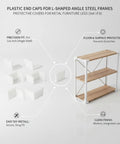 White Plastic End Caps For L Shaped Angle Iron Floor Protectors for Metal Shelving and Workbenches, eight pack displayed