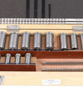 Pro Grade Keyway Broach Set For Lathe 22 Pc HSS Broaching Kit in wooden case with bushings and shims visible