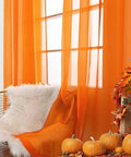 Orange Sheer Voile Window Curtain Panels 52 Inch Wide 84 Inch Long Rod Pocket 2 Panels Lightweight Polyester Sheers in fall decor setting