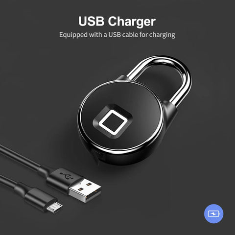 Smart Biometric Bluetooth Padlock With App Control And Fingerprint Unlock, Water Resistant And Keyless with USB charging cable