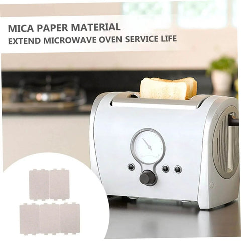 Five Pack Microwave Oven Mica Plates And Sheets Set in a kitchen with toaster, highlighting heat resistant insulation benefits.