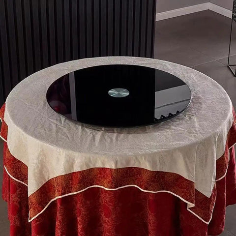 Lazy Susan Turntable Glass Serving Tray For Dining Table 360 Degree Swivel Black Round Rotating Plate on a table