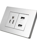 15 Amp Us Standard Wall Outlet With Dual Usb Charging Ports, Built Tough Pp Housing With Genuinely Solid Bronze Contacts, No-Hassle Hookup For Desk Lamps And Bedside Tables, Secure Screw Mount Receptacle in grey finish.