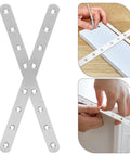Straight Flat Brackets Set Of Four Stainless Steel Joining Plates for DIY home decor and furniture use, shown during installation.