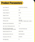Product parameters chart for Electric Tapping Machine M3 To M16 With 360 Degree Arm Auto Oil Adding Collets Included Portable EDM Tap Remover And Tap Burner EDM 8C For Aluminum Copper Steel Cast Iron, detailing input voltage, power, and dimensions.