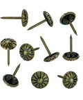 Top Notch Antique Brass Upholstery Tacks Hella Sturdy Daisy Pattern Nails For Diy Furniture Makeover Sweet Home Decor Trim, set of decorative nails.