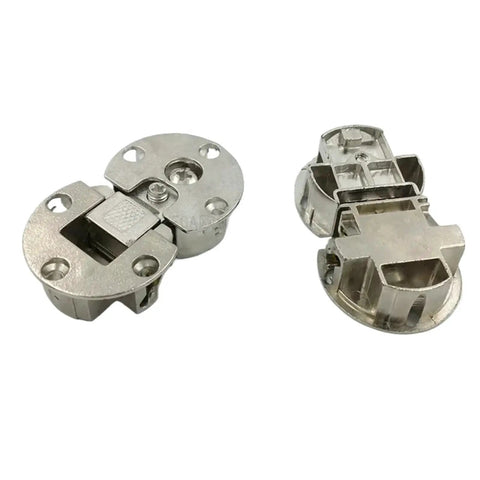 Zinc Alloy Double Cup Concealed Folding Hinges, adjustable flat cabinet hinges for durable doors, shown in open position.