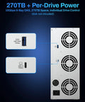 Plug Straight Into Legit Heavy Duty Storage With This Nine Bay External Hard Drive Enclosure Featuring Independent Power Switches Per Bay Diskless Desktop Array Designed For Smooth Sailing Fast Transfers And Totally Hassle Free Data Backup back panel with USB ports and cooling fans.