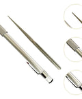 Dope Diamond Sharpening Rod And Stone Pen Sharpener Tool, silver, showing retractable feature and ergonomic nonslip grip detail.