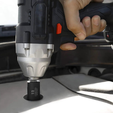 Using Three Eighths Inch Drive Metric Impact Socket Set, 26 Piece, Deep And Standard Hex Sockets, 12mm, Premium Cr-V Steel, 6-Point Design