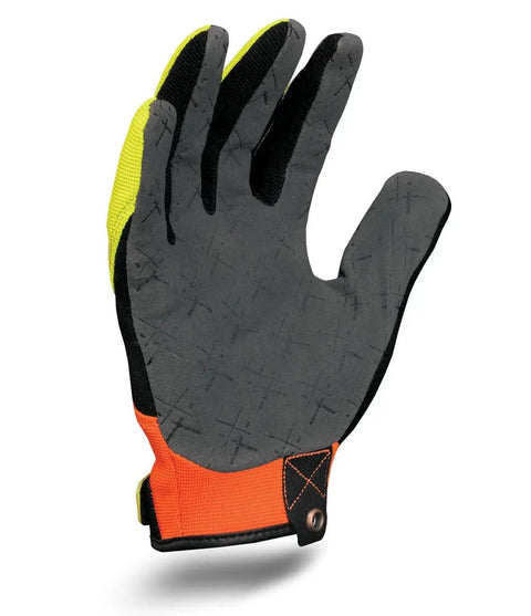 Hi Viz Pro Work Gloves With Reflective Accents EXO Embossed Palm Medium Size shown from palm side, ideal for safety