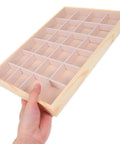 Straight Up Premium Pine Wood Jewelry Tray With 24 Compartments And Plush Velvet Lining to Store Your Bling held in hand.