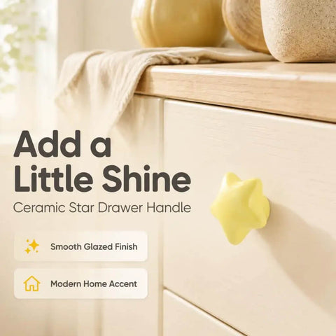 6 Piece Star Shaped Ceramic Cabinet Knobs Glossy Drawer Pulls For Kitchen Cabinets Bedroom Furniture Solid Colors Nordic Vibe Hardware With Screws Zero Hassle Installation Major Style Boost on a drawer.
