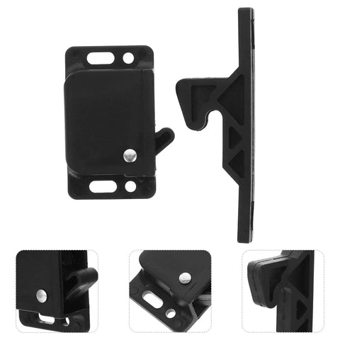 RV Side Mount Push To Open Latch Set for camper cabinets and drawer doors in durable ABS showing multiple views and details