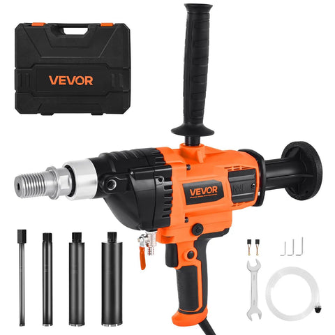 Diamond Core Drill For Concrete And Stone, 0.8 To 6.3 Inch Hole Diameter, 2000W Beast Power, Heavy Duty Handheld Core Drill With Wet And Dry Capability, 0 To 1800 RPM Variable Speed, 1 Quarter To 7 UNC Output Shaft, Includes Four Drill Bits with accessories