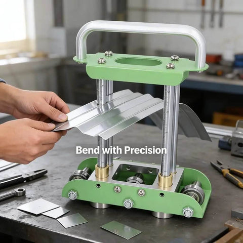Two Station Sheet Metal Bender For Manual Bending Of Steel Aluminum And Copper From 0 To 90 Degrees in use on workbench