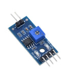Single LM393 soil moisture sensor module close-up, blue circuit board, used in Five Pack LM393 Soil Moisture Sensor Module 3.3V-5V With Digital And Analog Output For Arduino Must Have Automatic Plant Watering DIY Garden Gear For Home Automation.
