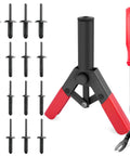 82Pcs Plastic Rivet Gun Set With Fastener Remover Pop Rivets Assortment featuring ergonomic one-hand rivet gun and red handles.