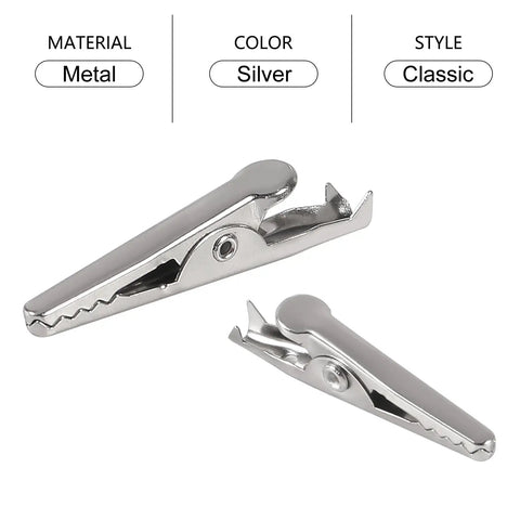 50 Pack 28mm Metal Alligator Clips For Lab And Battery Testing, 1.1 Inch Crocodile Clip Clamps, silver metal clips displayed