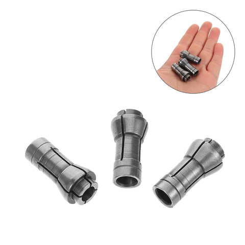 3 Piece Pro Grade 6mm Rotary Tool Collet Set Alloy Precision Clamping Chuck Adapter For Die Grinder Accessories, shown in hand