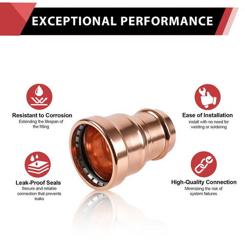 Straight Up Pro Grade Copper Press Coupling Reducer 5 Pack Fits 4 To 2 Inch Pipe Press Fit Plumbing Connector with corrosion resistance.