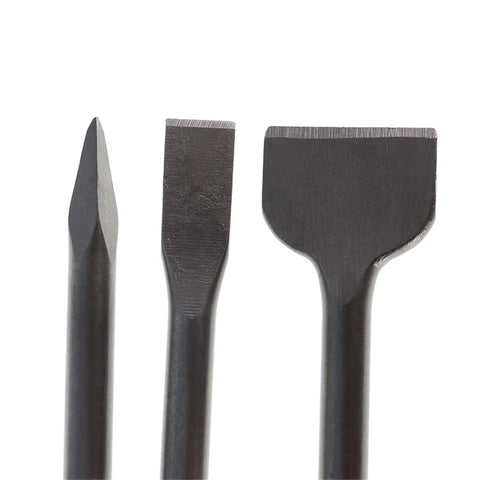 Beefy Heavy Duty Concrete Drill Bit Set Six Piece 40Cr Steel Rotary Hammer Bits with Point Chisel and Flat Chisels Close-up
