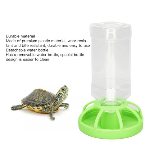 Slick Automatic Reptile Water Bowl And Tortoise Water Dish Featuring Rock Solid Plastic Build For Hassle Free Hydration For Turtles Lizards And Your Chill Pets with detachable bottle and turtle.