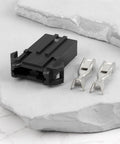 Rock Solid 2 Pin Fuse Holder Fixed Socket Drops Right In For No Sweat MPN 601047, black plastic socket with silver connectors.