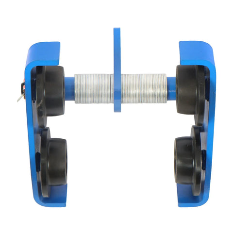 Side view of Manual Beam Pushing Trolley Up To 2200 Lbs 1 Ton For I-Beam Rails, Alloy Steel, Double Track Roller, Adjustable 65-190mm
