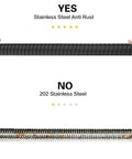 Comparison of extra long matte black stainless steel shower hose extension with 202 steel, showcasing anti-rust feature.