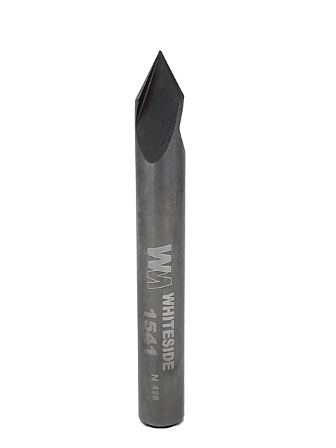 V Groove Router Bit With 60 Degree Included Angle Three Flutes Solid Carbide One Quarter Inch Cutting Diameter Seven Thirty Second Inch Point Length One Quarter Inch Shank Two Inch Overall Length